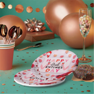 Happy Galentine's Day Food & Spirits Party Paper Plate