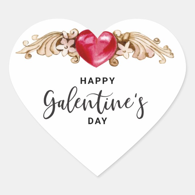 Happy Galentines Day Heart Sticker (Front)