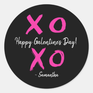Happy Galentine's Day Pink and Black XOXO - Classic Round Sticker