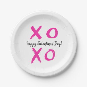 Happy Galentine's Day Pink white XOXO Paper Plate