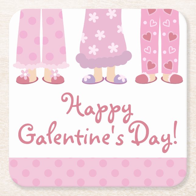 Happy Galentine's Day Pyjamas Paper Coasters (Front)