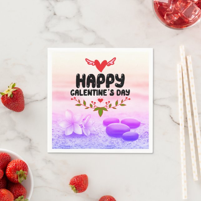 Happy Galentine's Day Red Heart & Wings Party Napkin (Insitu)