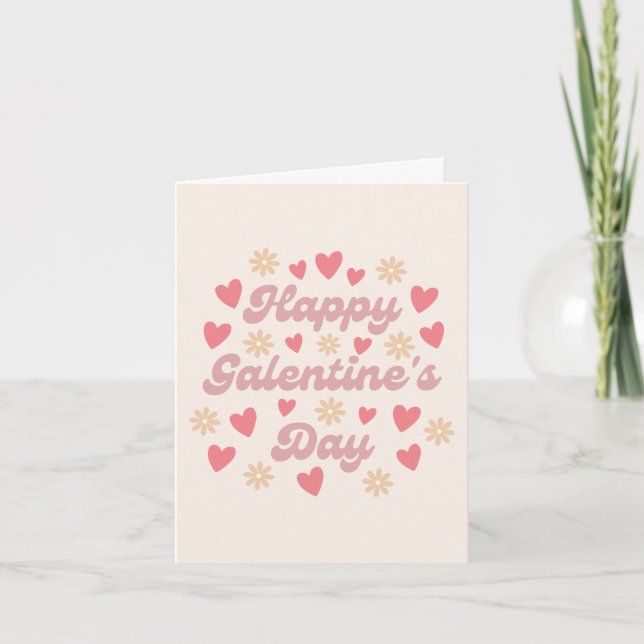 Happy Galentine's Day Retro Heart Valentine Card (Front)