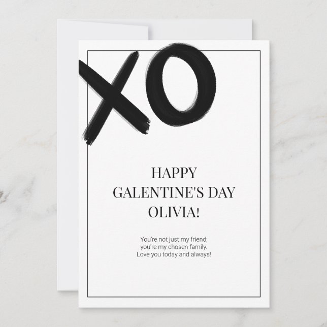 Happy Galentine's Day XOXO Black and White Modern Holiday Card (Front)