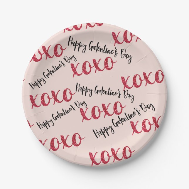 Happy Galentine's Day XOXO Paper Plate (Front)