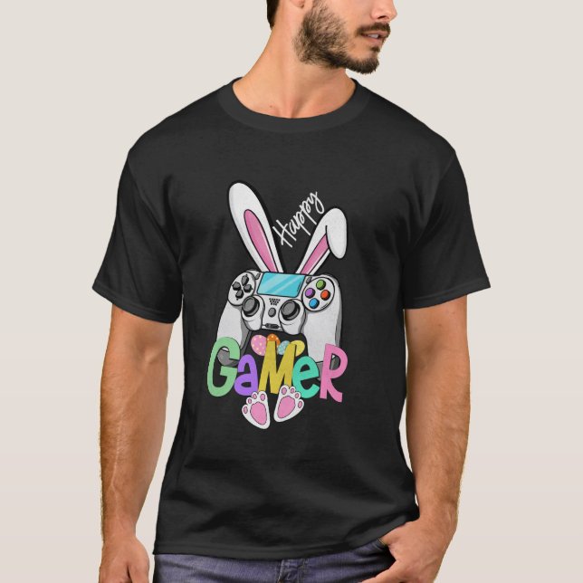 Happy Gamer Easter Bunny Gaming Controller Easter  T-Shirt (Front)