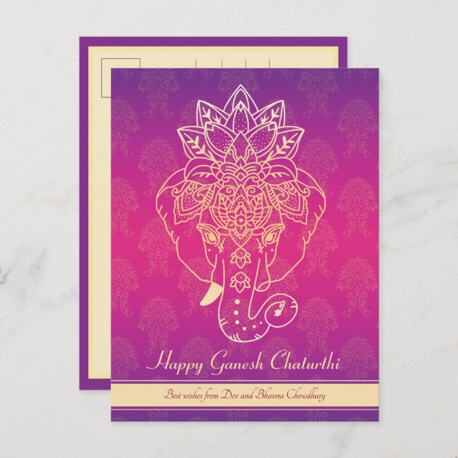 Happy Ganesh Chaturthi, own text, purple Postcard (Front/Back)