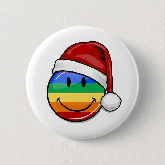 Happy Gay Lgbt Pride Flag Christmas Santa Button (Front)