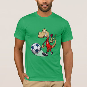 Happy Gecko Soccer Star Kicking Football Cartoon T-Shirt
