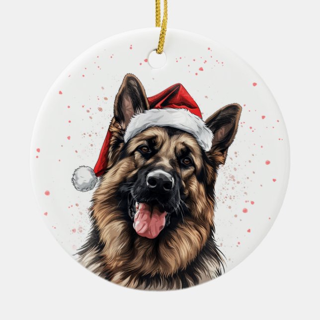 Happy German Shepherd Dog Christmas Personalized Ceramic Tree Decoration (Front)