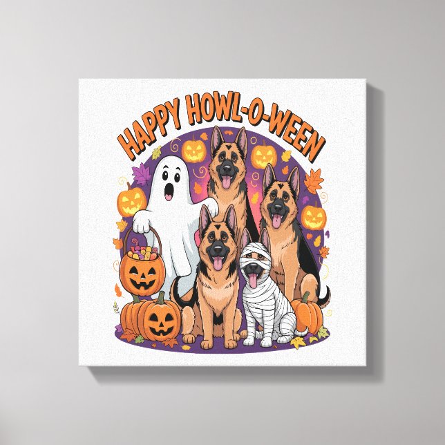 Happy German Shepherd Halloween Canvas Print (Front)
