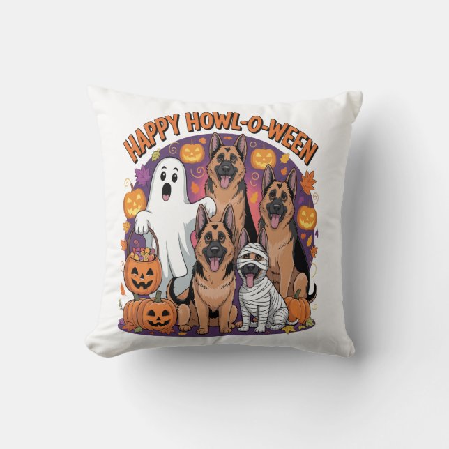 Happy German Shepherd Halloween Cushion (Front)