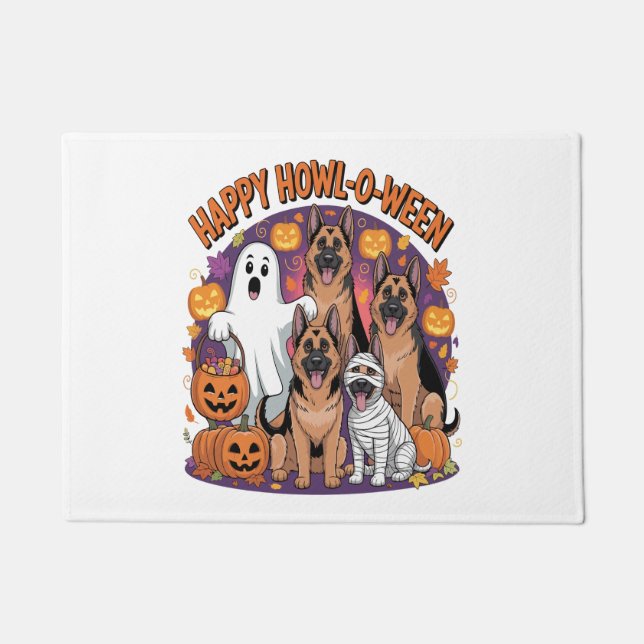 Happy German Shepherd Halloween Doormat (Front)