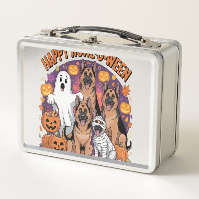 Happy German Shepherd Halloween Metal Lunch Box (Front)