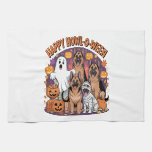 Happy German Shepherd Halloween Tea Towel