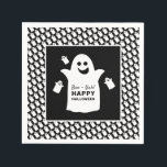 Happy Ghost, Black Halloween Party Napkin<br><div class="desc">These paper napkins are perfect for anyone planning a Halloween celebration. The design features happy ghosts on the front with a tiled ghost pattern and is finished with matching editable wording. This fun design can be personalized to suit your special event and will be the perfect accessory for any Halloween...</div>