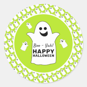 Happy Ghost, Green Halloween Party Classic Round Sticker