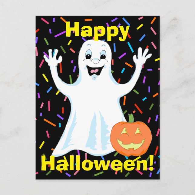 Happy Ghost Halloween Postcard (Front)