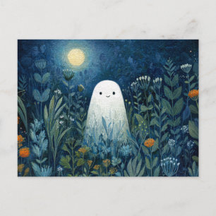 Happy Ghost in Moonlit Garden Postcard