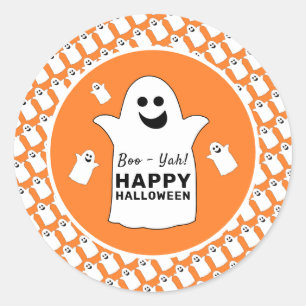 Happy Ghost, Orange Halloween Party Classic Round Sticker
