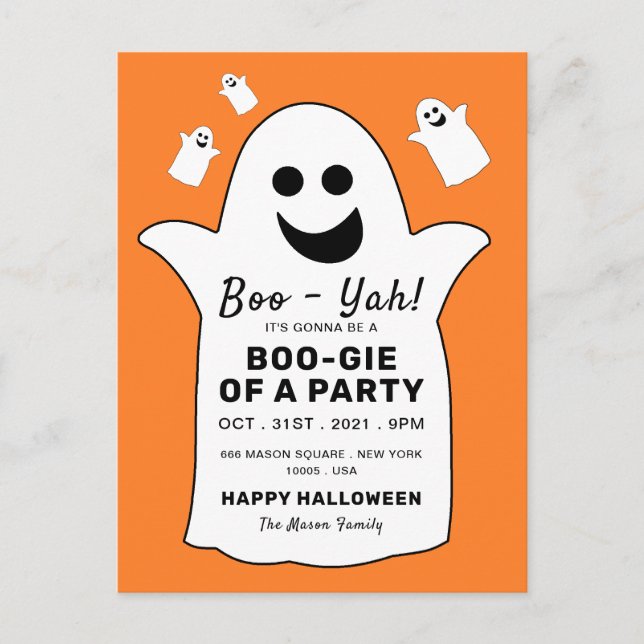 Happy Ghost, Orange Halloween Party Invitation (Front)