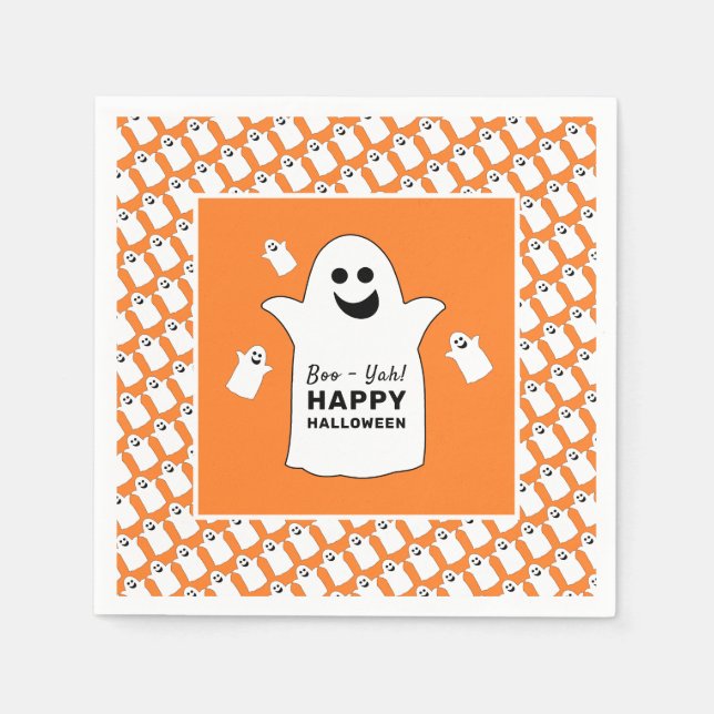 Happy Ghost, Orange Halloween Party Napkin (Front)