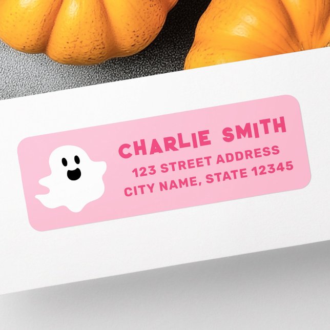 Happy ghost pink Halloween return address (Happy ghost pink Halloween return address Label)