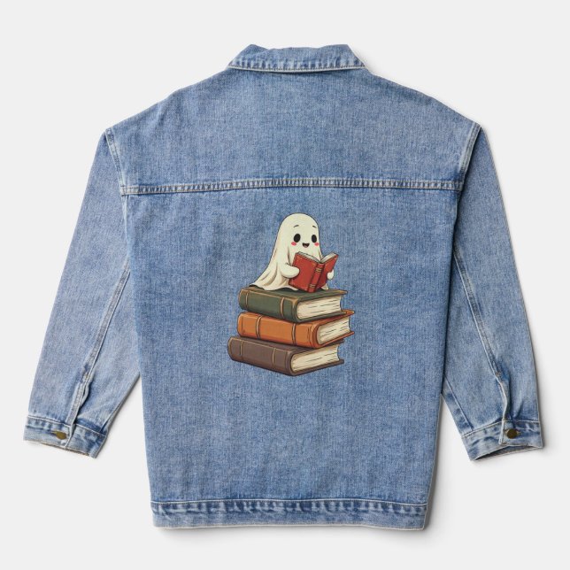 Happy Ghost Reader - Funny Bookworm Denim Jacket (Back)