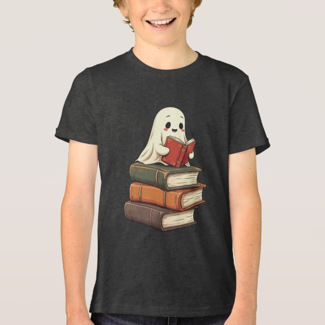 Happy Ghost Reader - Funny Bookworm Tri-Blend Shirt (Front)