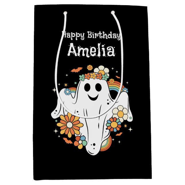Happy Ghost Retro Hippie Vibe Birthday Medium Gift Bag (Front)