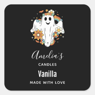 Happy Ghost Retro Hippie Vibe - Candle Business Square Sticker