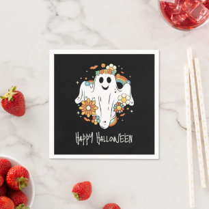 Happy Ghost Retro Hippie Vibe Halloween Napkin