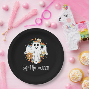Happy Ghost Retro Hippie Vibe Halloween Paper Plate