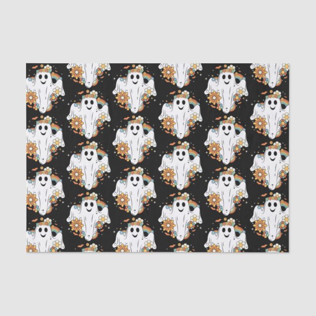 Happy Ghost Retro Hippie Vibe Pattern Tissue Paper (Front)