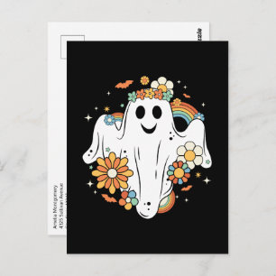 Happy Ghost Retro Hippie Vibe Postcard