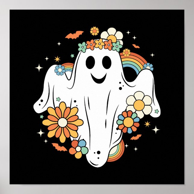 Happy Ghost Retro Hippie Vibe Poster (Front)