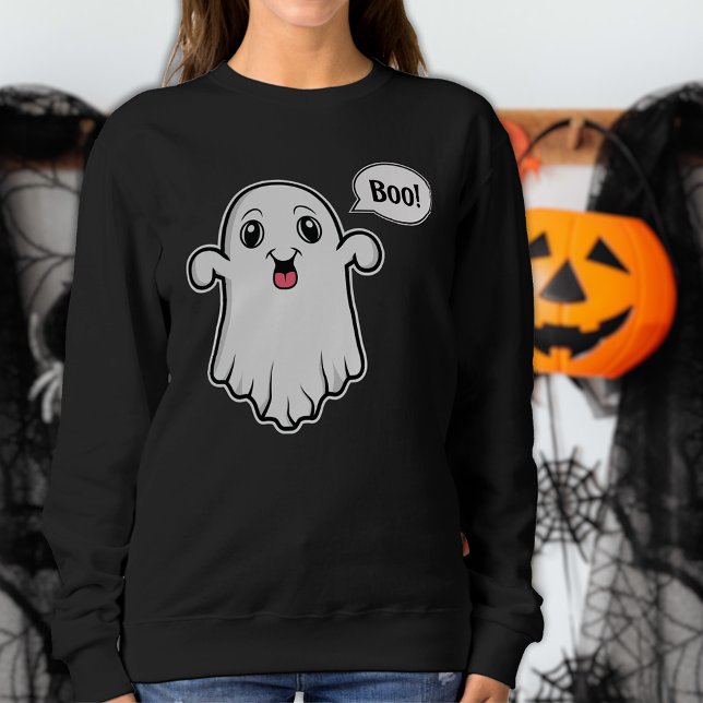 Happy Ghost Saying Boo Spooky Halloween Sweatshirt (Cute ghost design for the Halloween season.)
