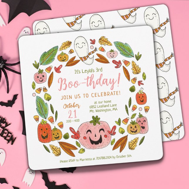 Happy Ghosts Pink Halloween Birthday Invitation (Creator Uploaded)