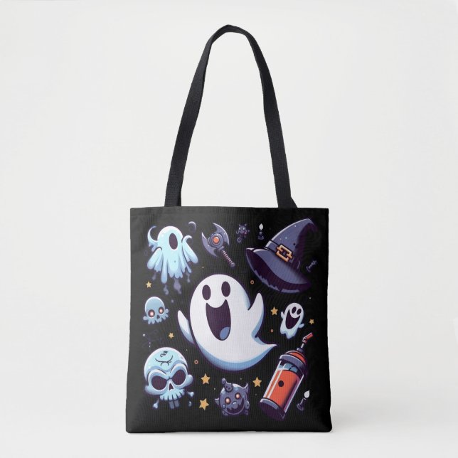 Happy Ghosts & Spooky Fun Halloween Tote Bag (Front)