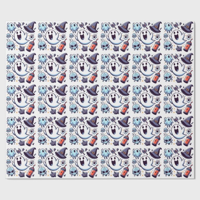 Happy Ghosts & Spooky Fun Halloween Wrapping Paper (Flat)