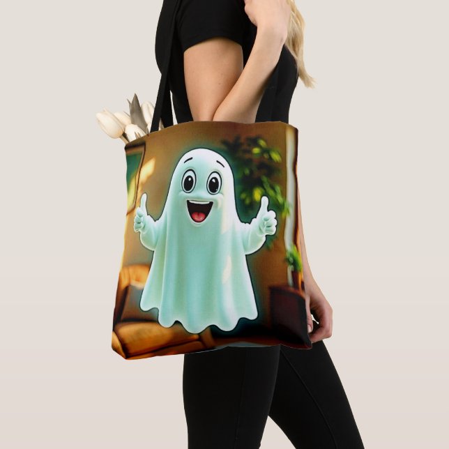 Happy Ghost's Thumbs Up Tote Bag (Close Up)