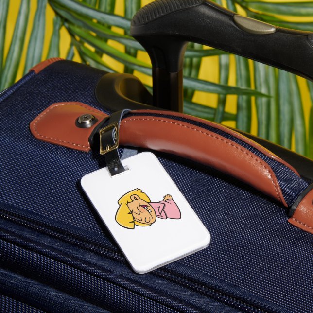 Happy Giggling Cartoon Girl Luggage Tag (Front Insitu 1)