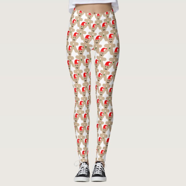 Happy Ginger Bread Man Christmas Leggings (Front)