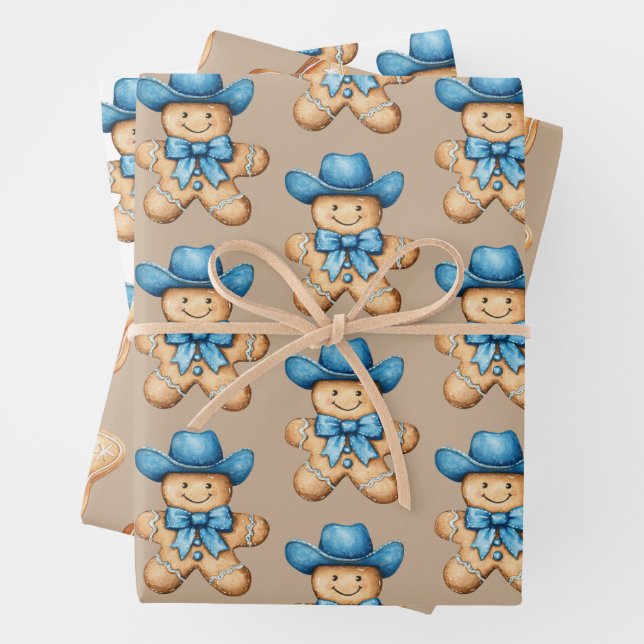 Happy Gingerbread Cowboy Wrapping Paper Sheet (In situ)