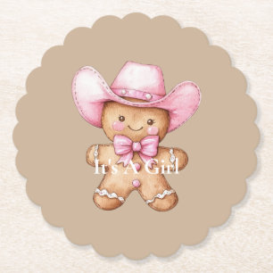 Happy Gingerbread Cowgirl Baby Shower Paper Coaster