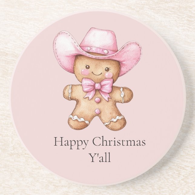 Happy Gingerbread Cowgirl Christmas Coaster (Front)