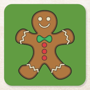 Happy Gingerbread Man Square Paper Coaster