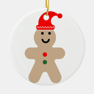Happy Gingerbread man wearing a Santa hat  Ceramic Tree Decoration