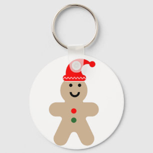Happy Gingerbread man wearing a Santa hat Keychain