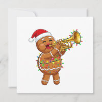 Happy Gingerbread Musician Playing Trumpet Xmas